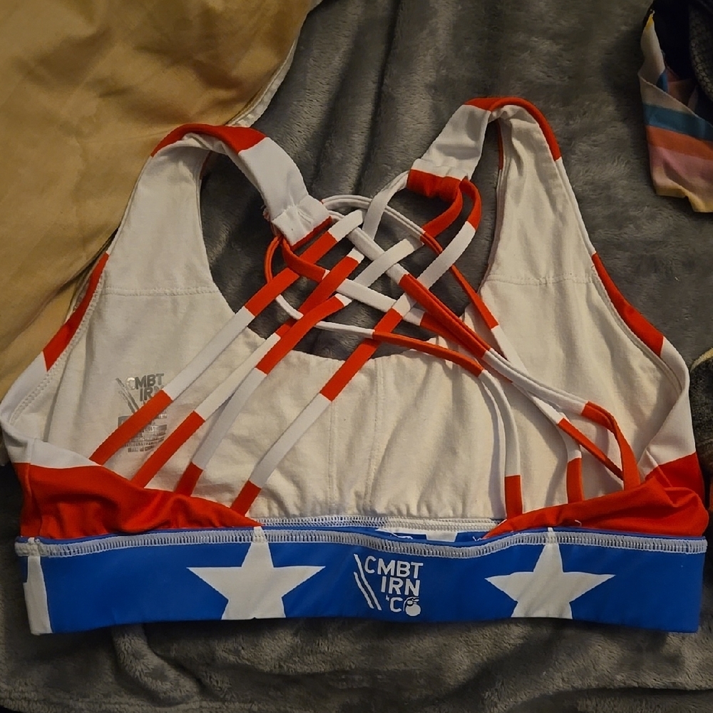 Women's Red and White Swim Top